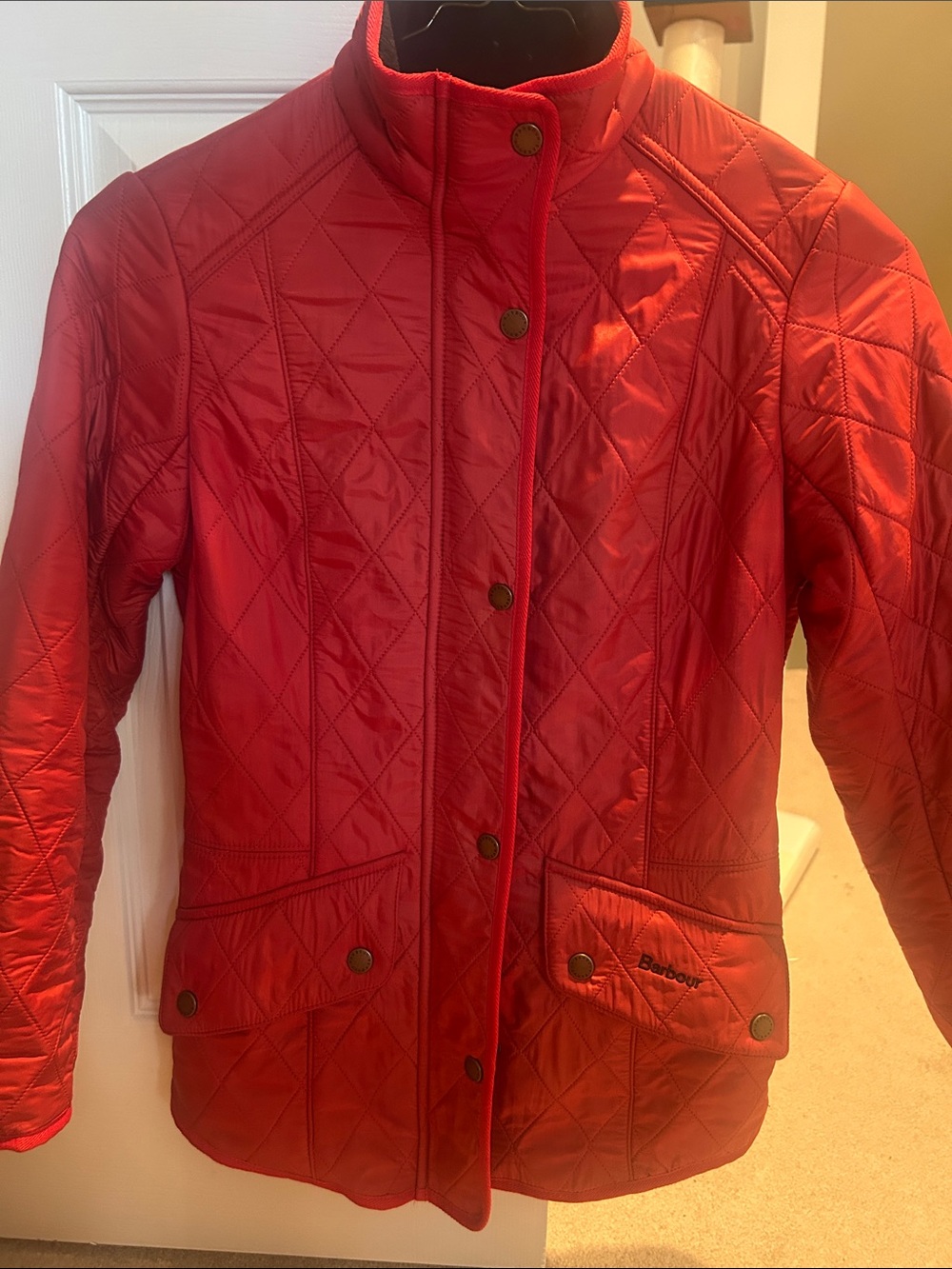 Barbour Quilted Red Snap-Front Puffer Jacket
